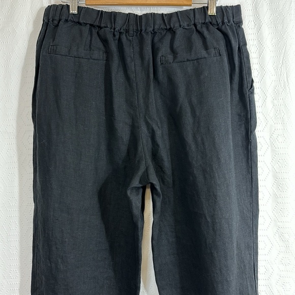 Garnet Hill linen Sz Large Cropped Wide Leg Linen Pants Pockets Elastic Waist - Picture 7 of 9